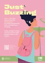 Graphic of a teenage girl with a bag on her back with advice on how to manage the second stage of her menstrual cycle (days 7-13) on a pink background