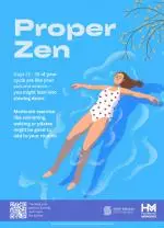 Graphic of a teen girl relaxing in a blue swimming pool with advice on how to manage stage four of her menstrual cycle (days 21-28)