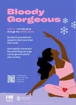 Graphic of a teenage girl sitting in a yoga pose with advice on how to manage the first stage of her menstrual cycle (days 1-6) on a blue background