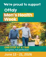Cover page - Offaly Men's Health Week 2026 - three generations (grandson, son and grandfather) of men walking together