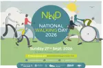 Poster for National Walking week 2026 - 21 to 27 September: cartoon images of people walking and rolling with text